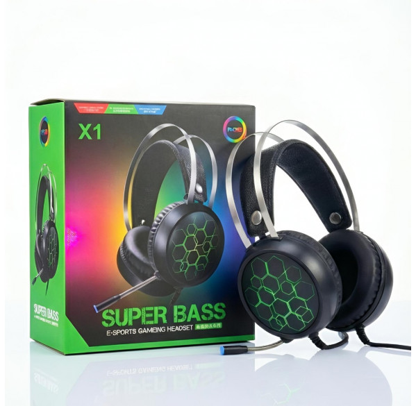 Наушники Super Bass X1, игровые, проводные USB