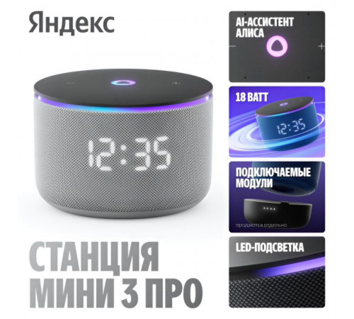 Умная колонка Яндекс Станция Мини 3 Про | Алиса | Серый