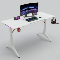 Стол компьютерный игровой D2208 белый 140x60см, с LED подсветкой