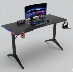 Стол компьютерный игровой D2208 чёрный 140x60см, с LED подсветкой