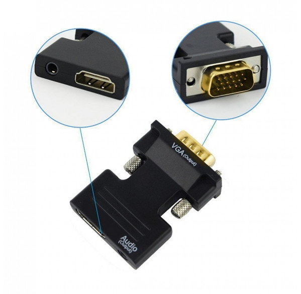 Переходник адаптер с VGA (мама, +3.5 AUX со звуком) на HDMI (мама)