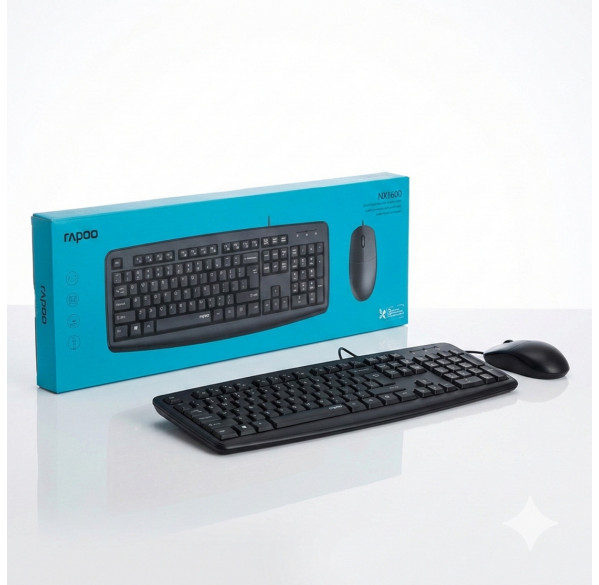 Комплект Rapoo NX1600 (EN+RU+TM), проводной (2в1) клавиатура + мышь