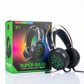 Наушники Super Bass X1, игровые, проводные USB