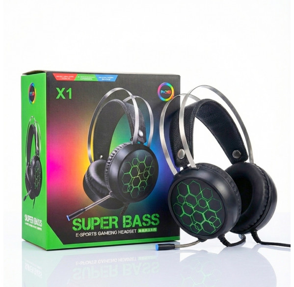 Наушники Super Bass X1, игровые, проводные USB
