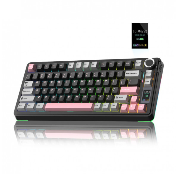 Клавиатура AULA S75 PRO, чёрно-розовая, игровая, механическая, беспроводная