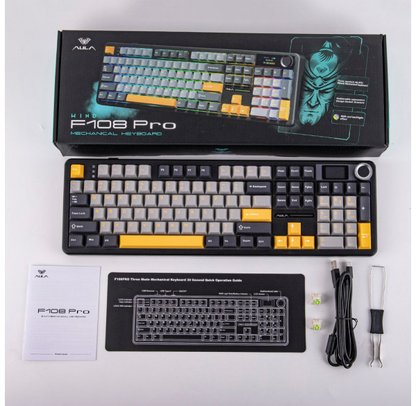 Клавиатура игровая механическая AULA F108 Pro беспроводная, c дисплеем