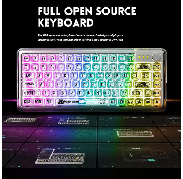 Клавиатура игровая механическая Attack Shark K75 RGB White беспроводная Клавиатура игровая механическая Attack Shark K75 RGB White беспроводная