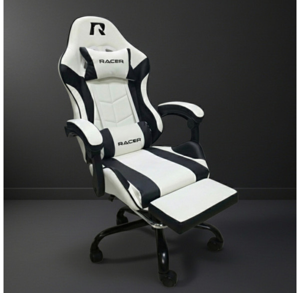 Кресло игровое RACER Mustang, белый+чёрный
