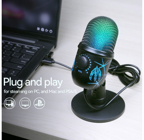 Микрофон конденсаторный с RGB подсветкой, чёрный