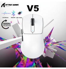 Мышь Attack Shark V5 белая, игровая, беспроводная, перезаряжаемая