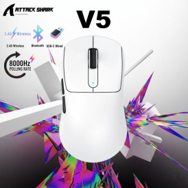 Мышь Attack Shark V5 белая, игровая, беспроводная, перезаряжаемая