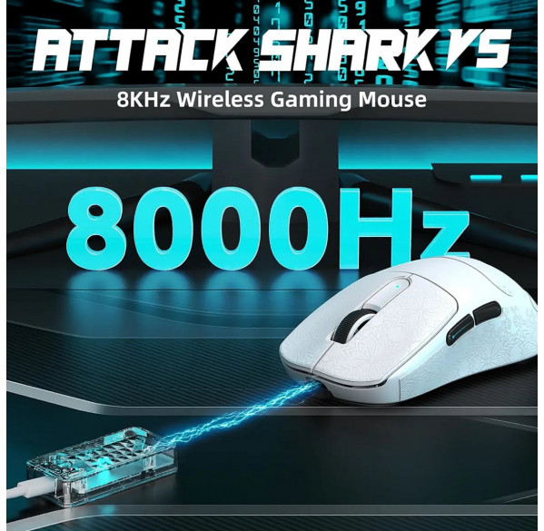 Мышь Attack Shark V5 белая, игровая, беспроводная, перезаряжаемая