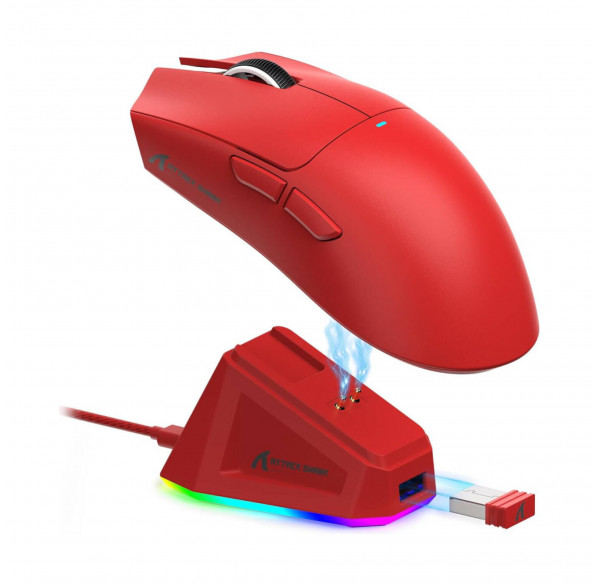 Мышь игровая беспроводная Attack Shark X11 красная, с зарядной док-станцией