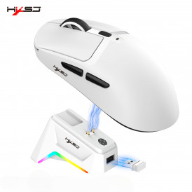 Мышь игровая беспроводная HXSJ T10 белая, перезаряжаемая с док-станцией