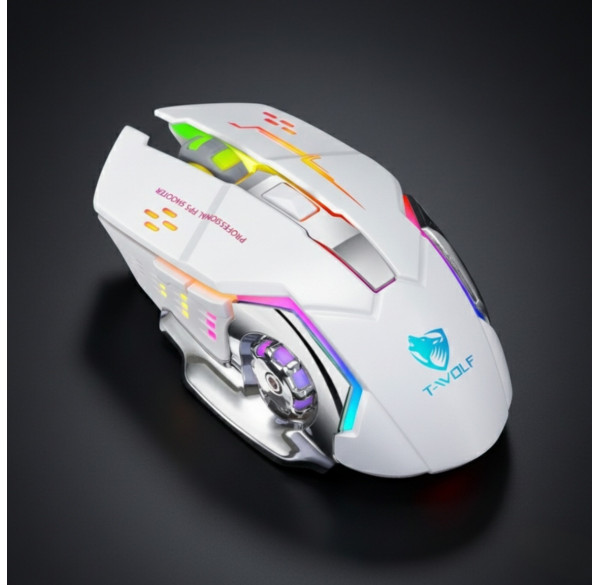 Мышь T-WOLF V6, белая, игровая, проводная