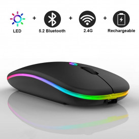 Мышь беспроводная Weibo RF-6800 чёрная с RGB подсветкой, перезаряжаемая
