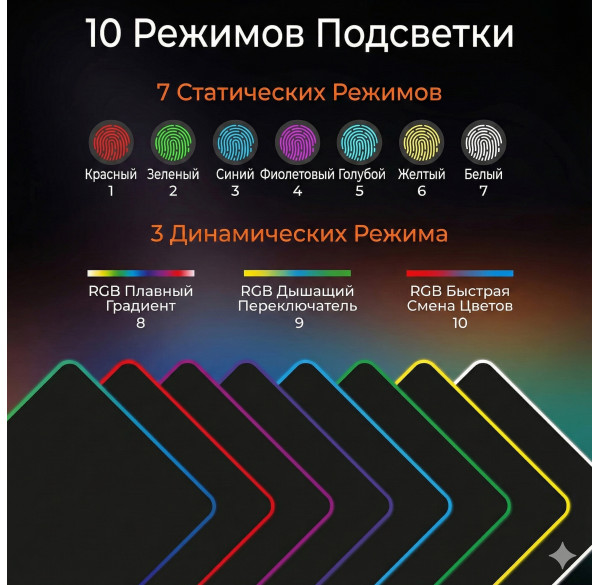 Коврик для стола  800x300 RGB, чёрный + беспроводная зарядка (mousepad)