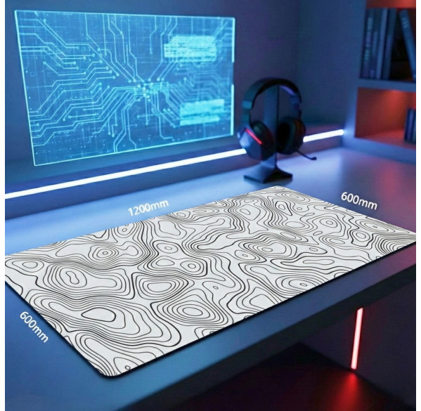 Коврик для стола 1200x600 Топографическая карта белая (mousepad)