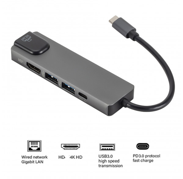 USB Hub разветвитель на 1 LAN, 2 USB 3.0, 1 HDMI, 1 Type-c USB Hub разветвитель на 1 LAN, 2 USB 3.0, 1 HDMI, 1 Type-c