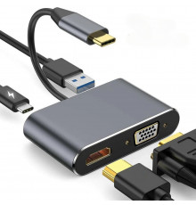 Переходник адаптер с Type-C на HDMI + VGA + USB 3.0 + Type-C (PD)