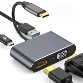 Переходник адаптер с Type-C на HDMI + VGA + USB 3.0 + Type-C (PD)