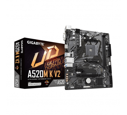 Материнская плата (AM4) A520 - Gigabyte A520M K V2 (2×DDR4)