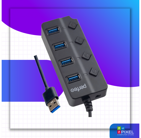 USB Hub разветвитель на 4 USB 3.0 с кнопками включения